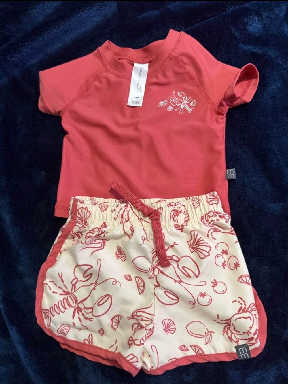Coral Kids Rash Guard Set with Shell-Print Shorts